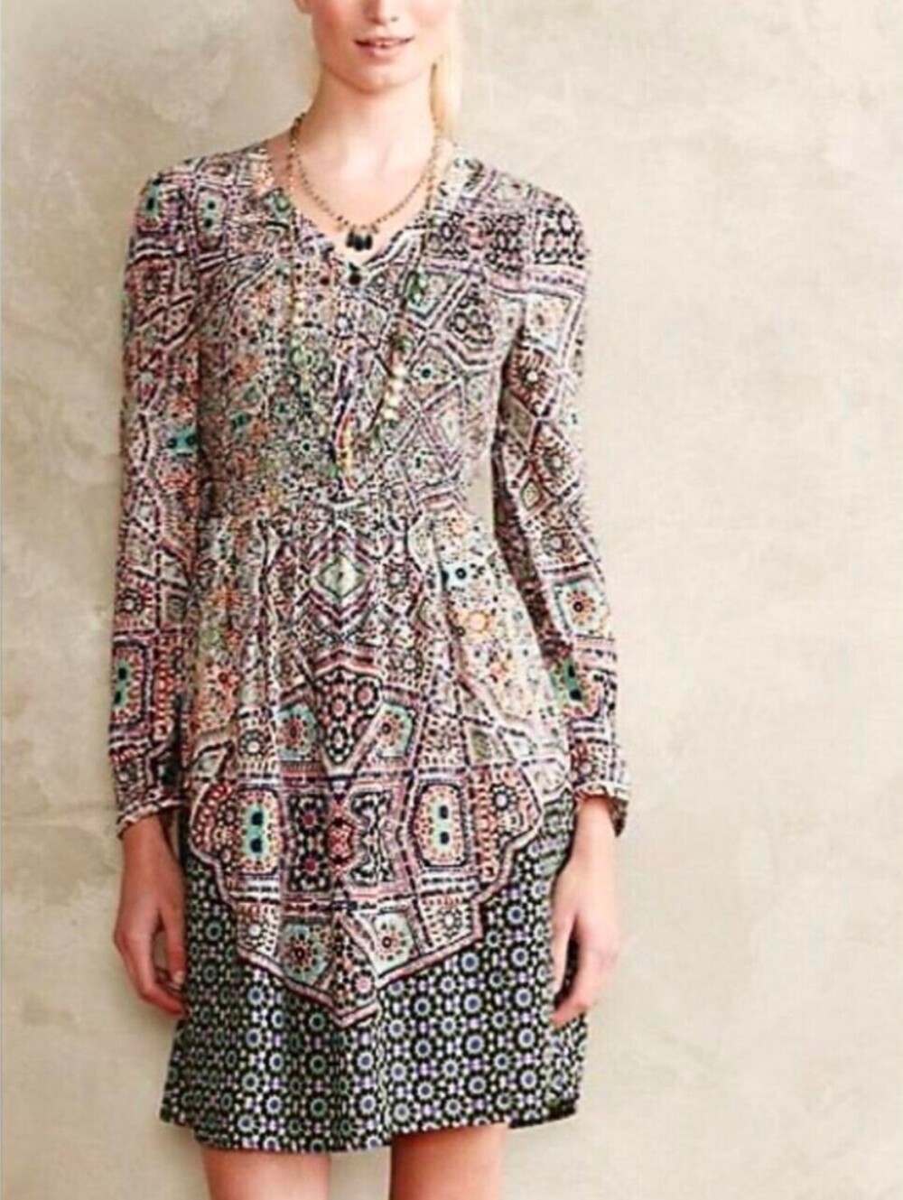Anthropologie Maeve Multicolor Long Sleeve Mini Dress